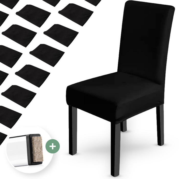 Stoelhoes Zwart Eetkamerstoelen | Stoelhoesset | Stretch | Incl. Poot Viltjes