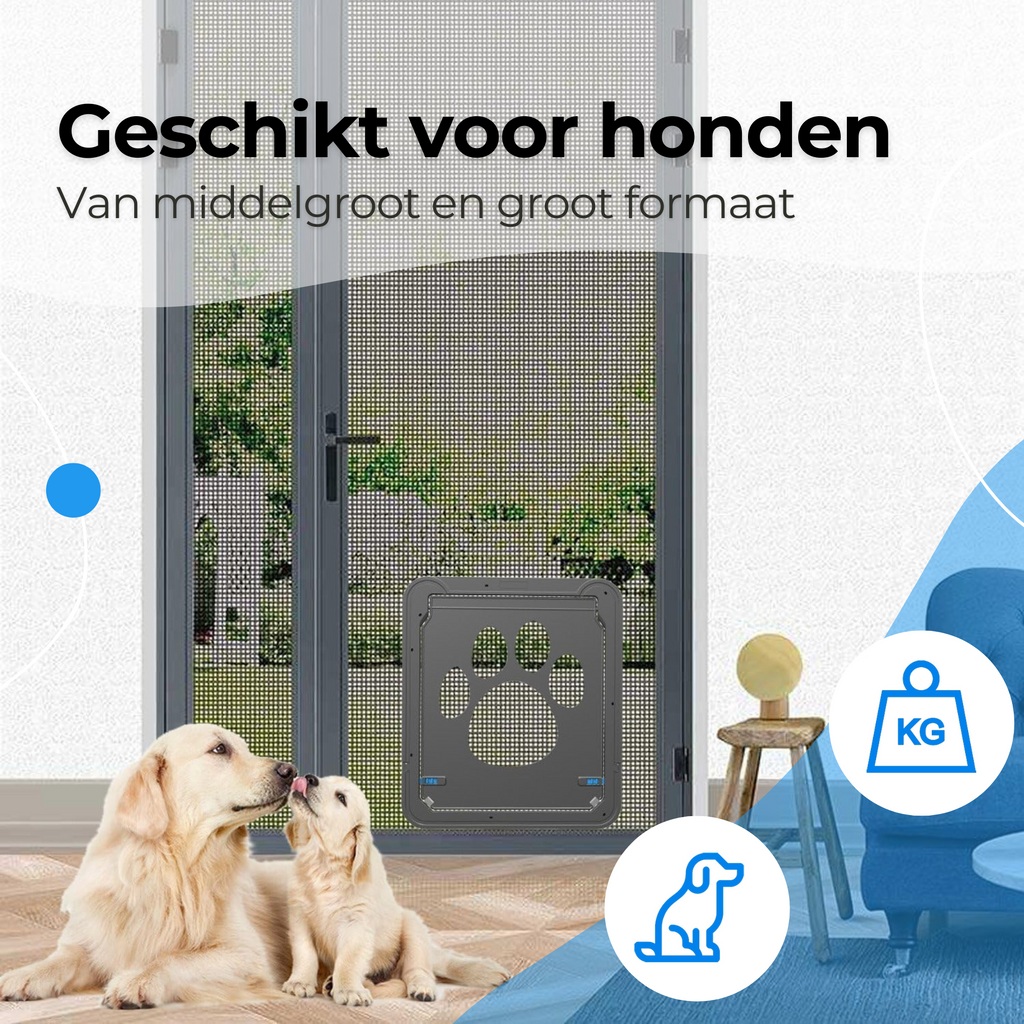 Hondenluik Hordeur | Hondendeur Binnendeur | 42x37cm | Geschikt voor Middelgrote en Grote Honden (15kg+)