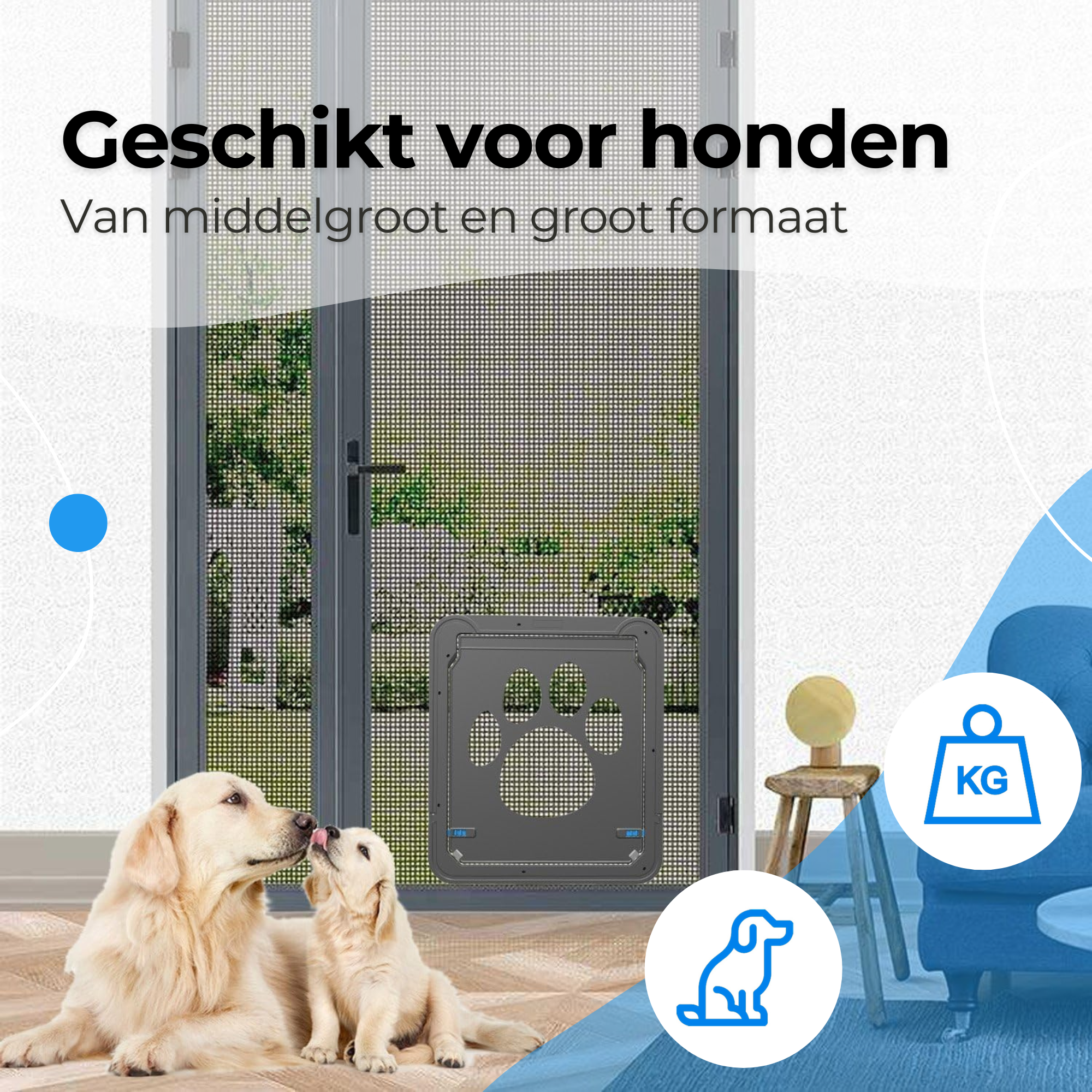 Hondenluik Hordeur | Hondendeur Binnendeur | 42x37cm | Geschikt voor Middelgrote en Grote Honden (15kg+)