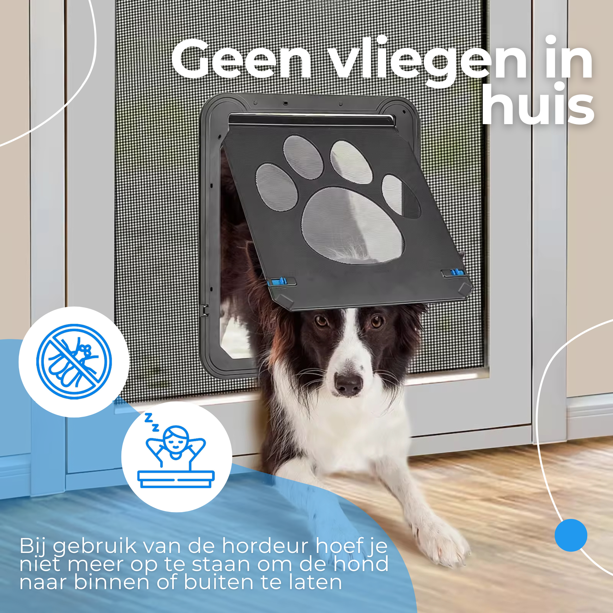 Hondenluik Hordeur | Hondendeur Binnendeur | 42x37cm | Geschikt voor Middelgrote en Grote Honden (15kg+)
