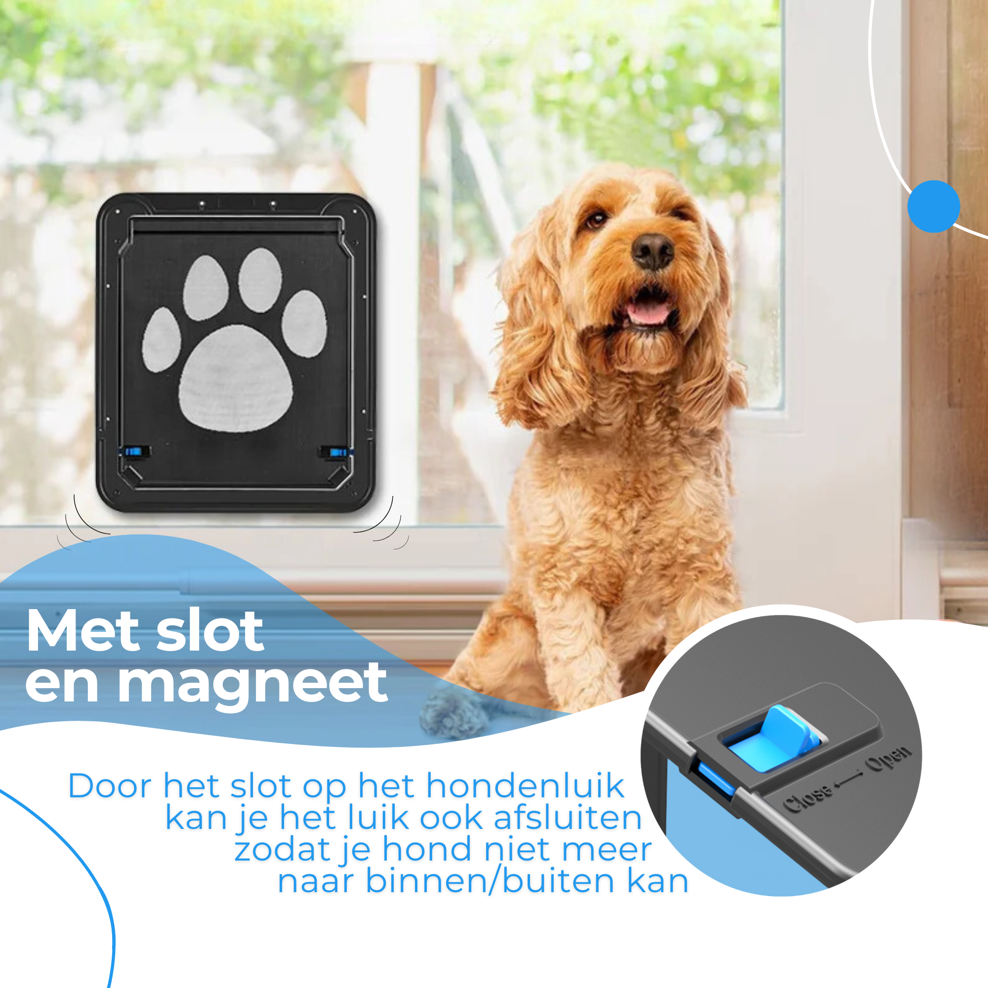 Hondenluik Hordeur | Hondendeur Binnendeur | 42x37cm | Geschikt voor Middelgrote en Grote Honden (15kg+)