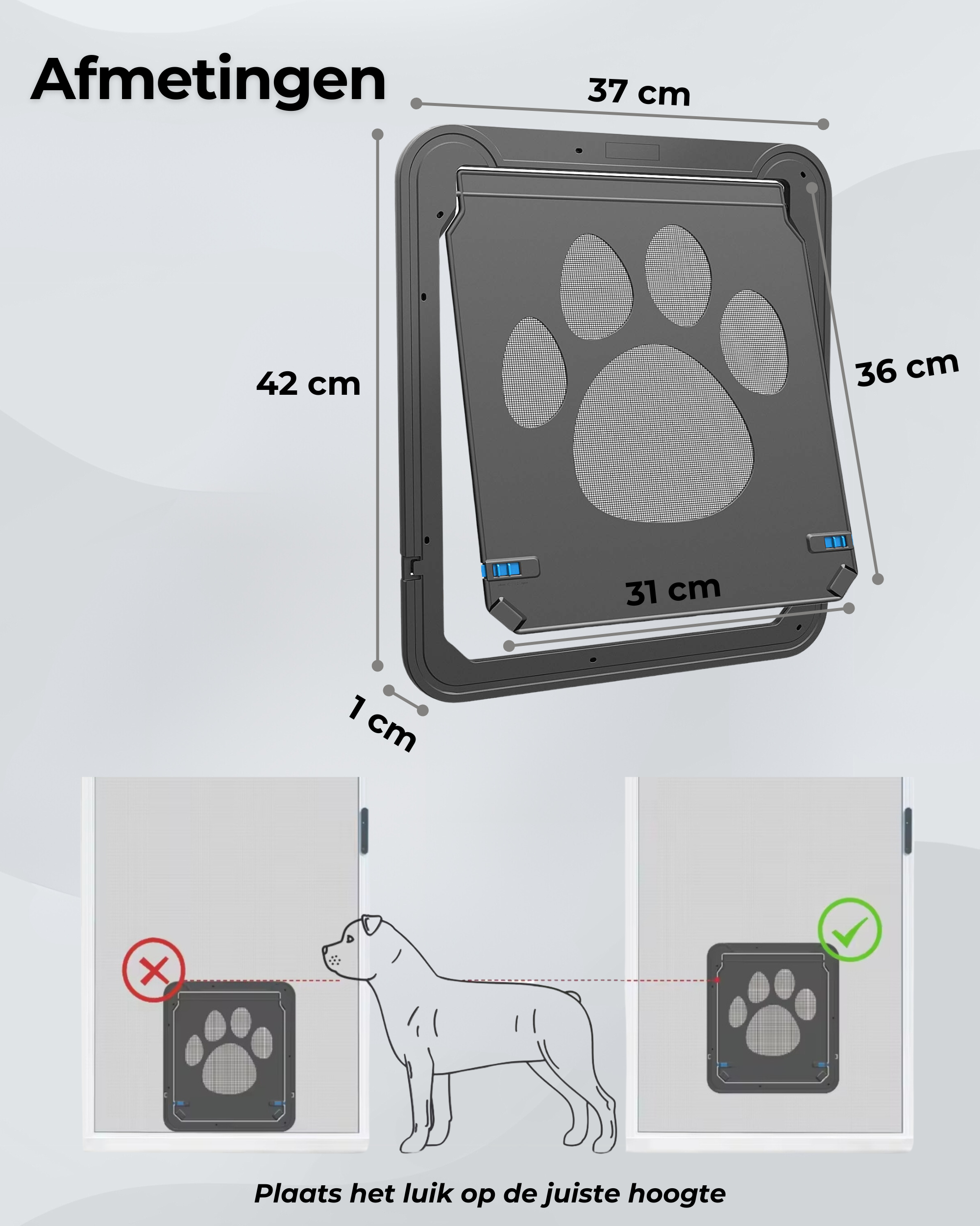 Hondenluik Hordeur | Hondendeur Binnendeur | 42x37cm | Geschikt voor Middelgrote en Grote Honden (15kg+)