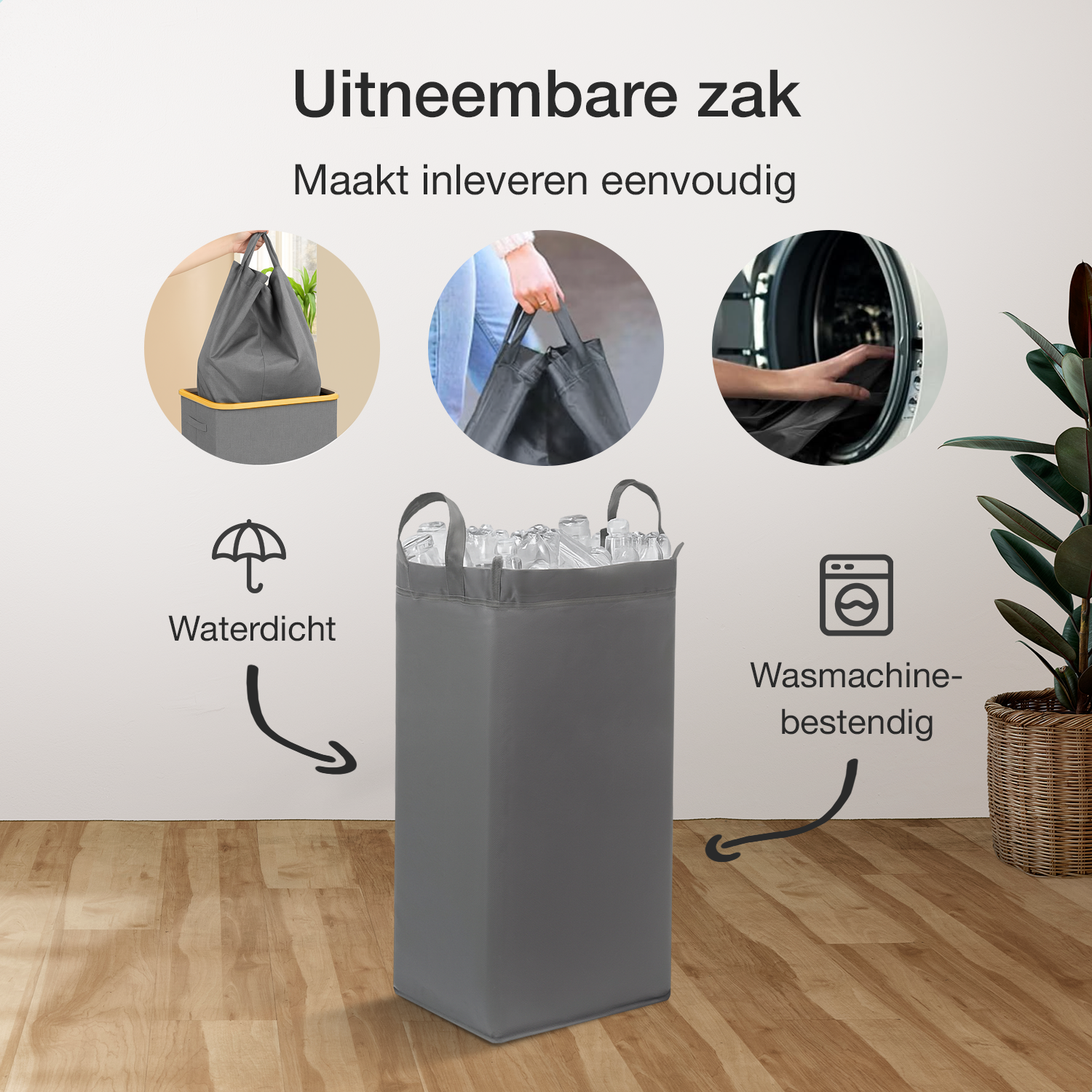 NOVOB® Statiegeld Container met Wasbare Flessentas | 100L | Grijs