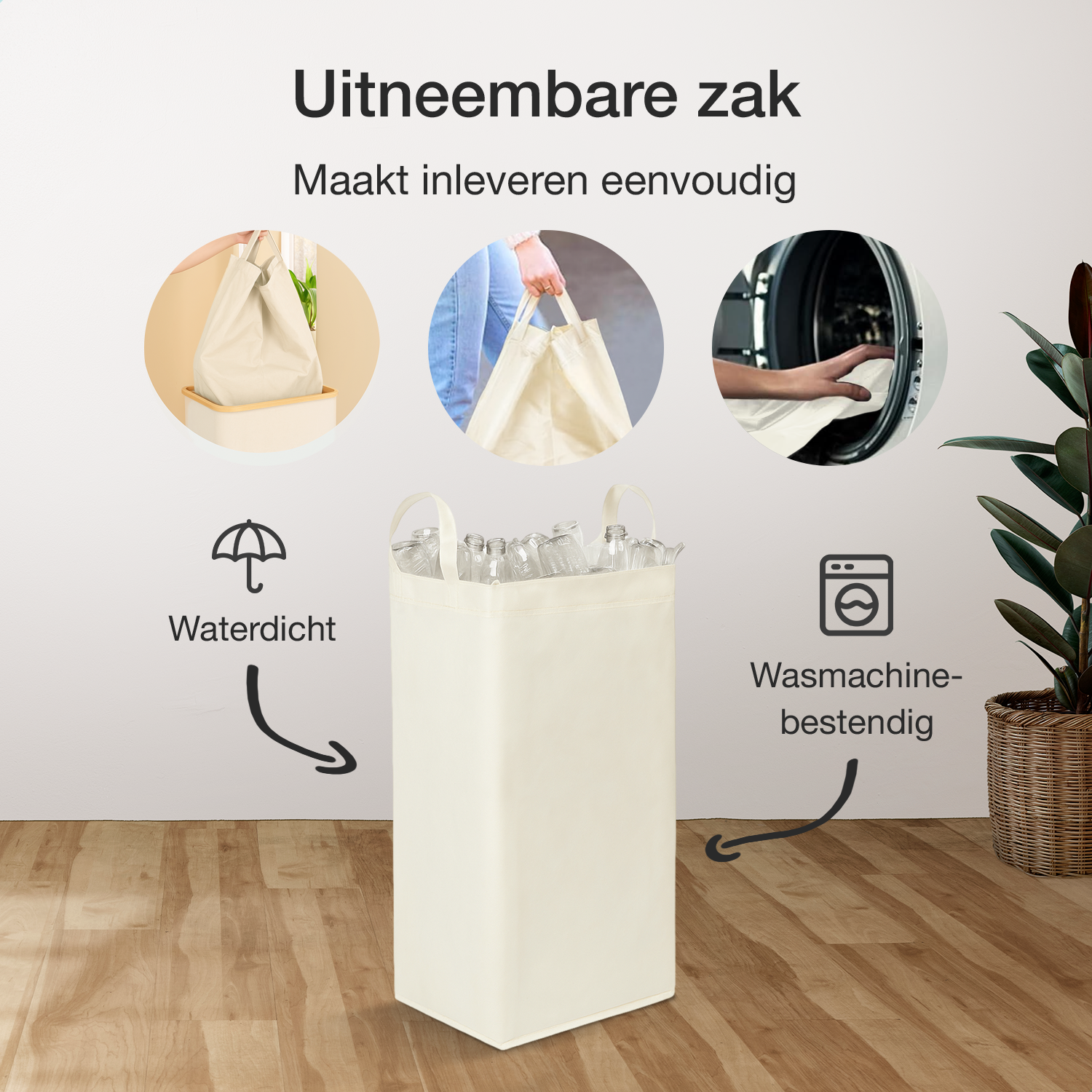 NOVOB® Statiegeld Container met Wasbare Flessentas | 100L | Wit