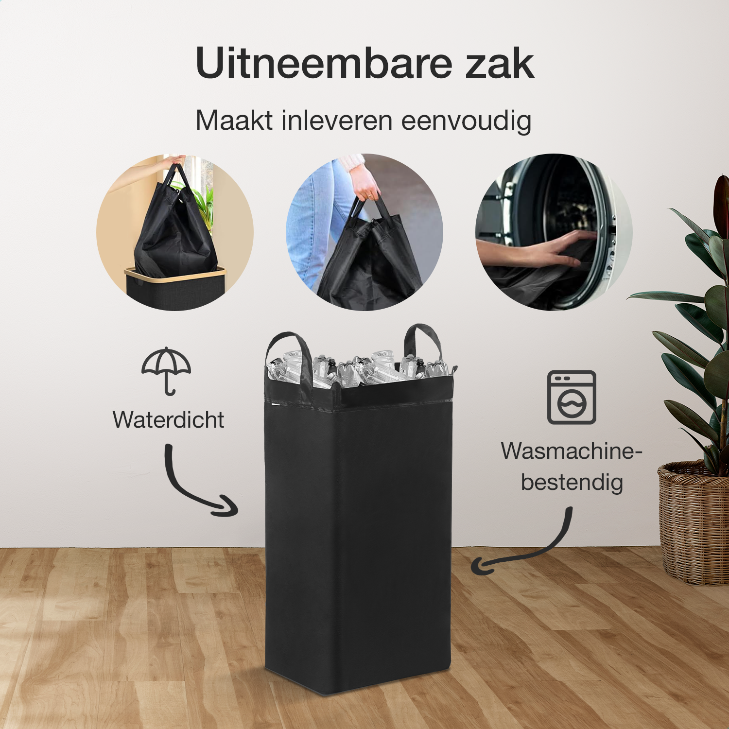 Statiegeld Container | Verzamelmand voor Statiegeld | Met Deksel en Wasbare Zak | Voor Lege Flessen en Blikjes | 100L