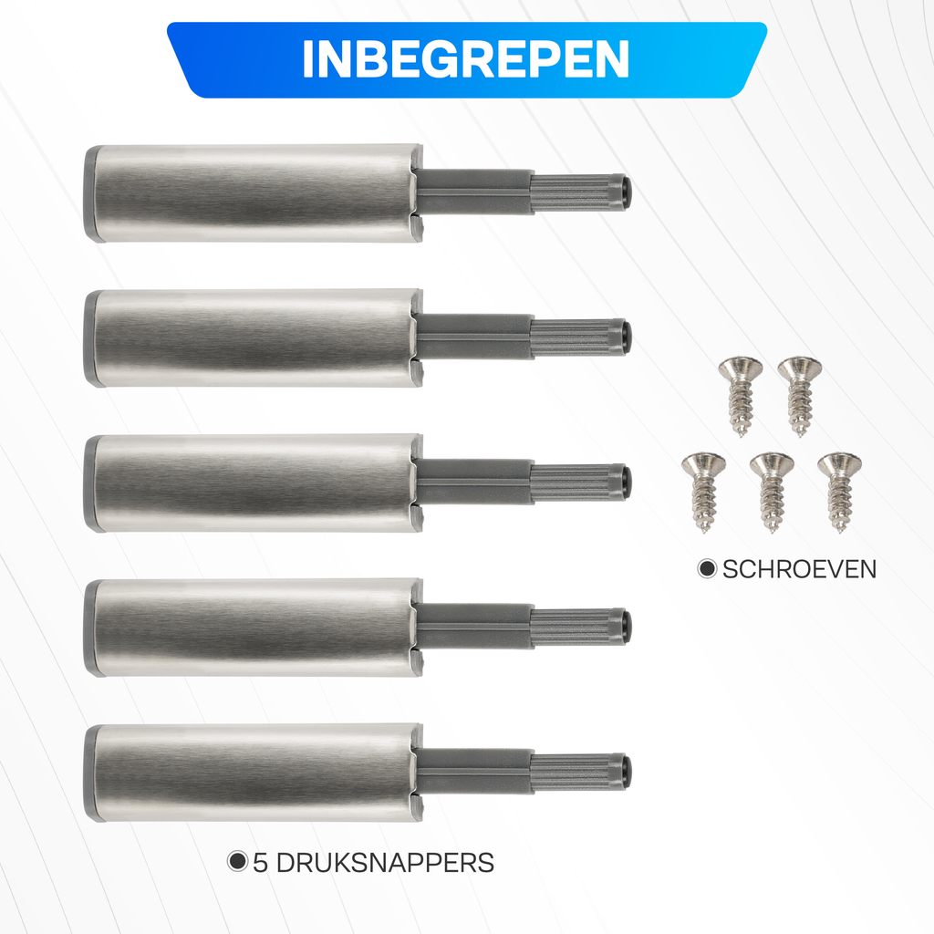 Buffer Druksnappers 5 Stuks (Incl. Schroeven) | Push to Open | Deurbuffer | Deursnapper | Voor Keukenkast en Keukenlade