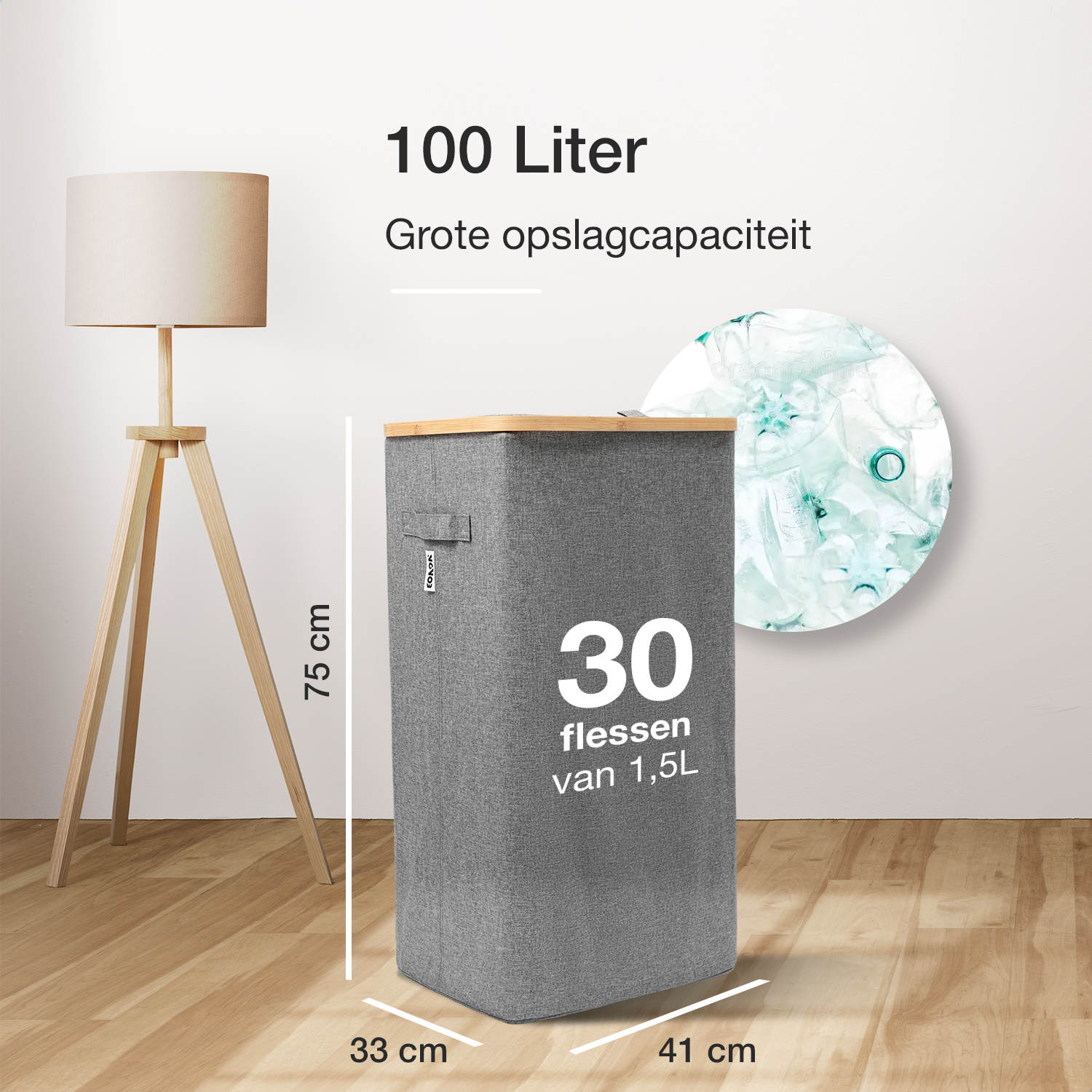 NOVOB® Statiegeld Container met Wasbare Flessentas | 100L | Grijs