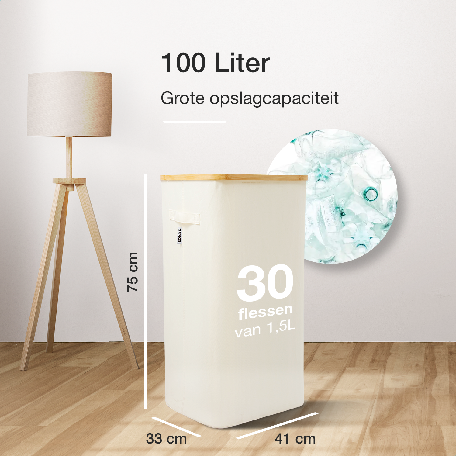 NOVOB® Statiegeld Container met Wasbare Flessentas | 100L | Wit