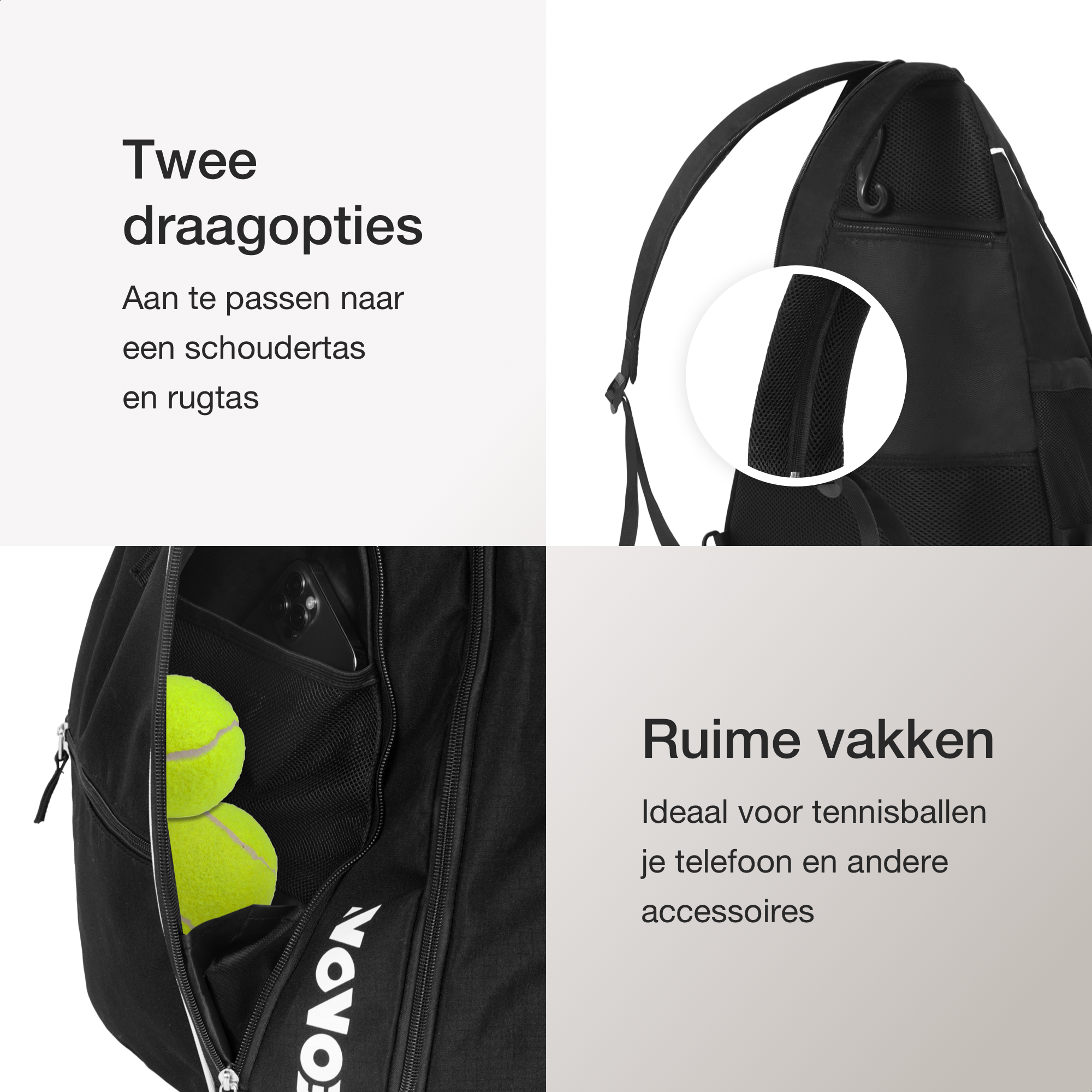 Padeltas | Sporttas | Tennistas | Rugzak | Meerdere vakken | 35L | Voor 4 Padelrackets / 2 Tennisrackets