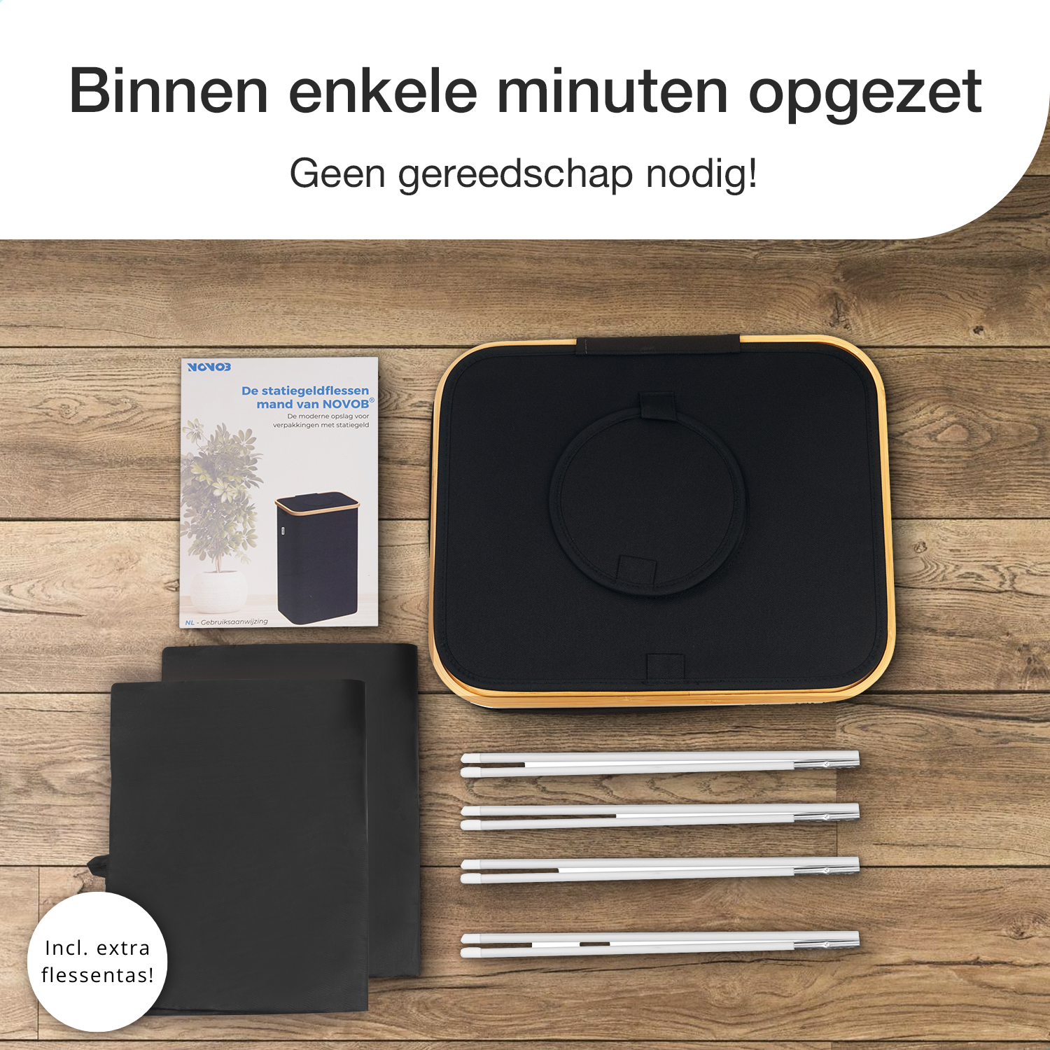 NOVOB® Statiegeld Container met Wasbare Flessentas | 100L | Zwart