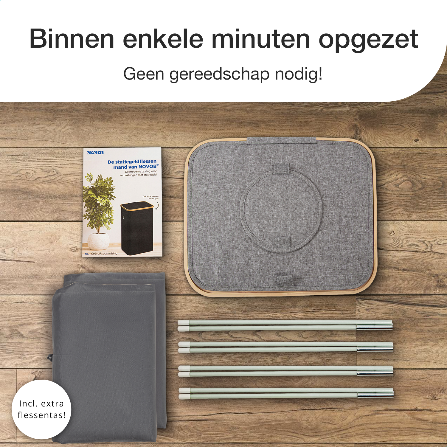 NOVOB® Statiegeld Container met Wasbare Flessentas | 100L | Grijs