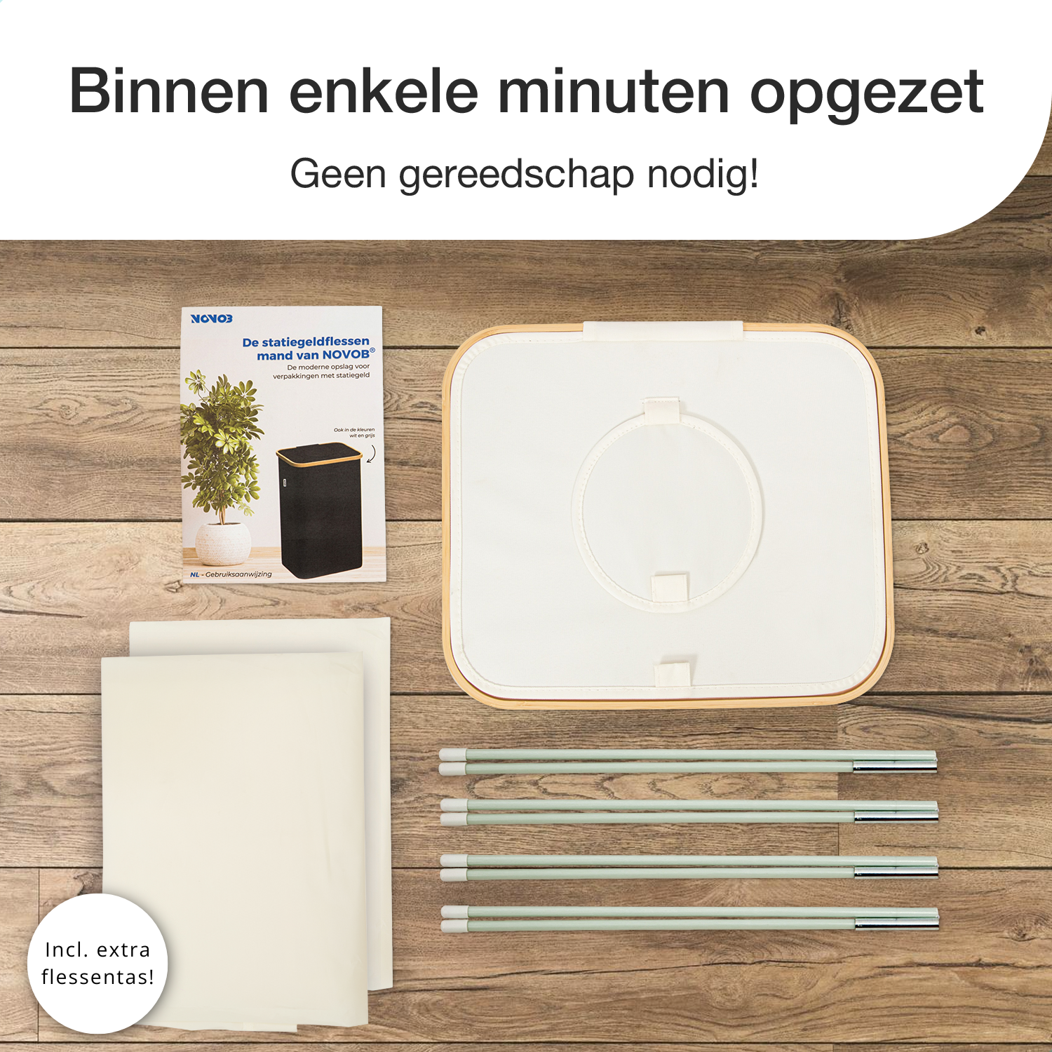NOVOB® Statiegeld Container met Wasbare Flessentas | 100L | Wit