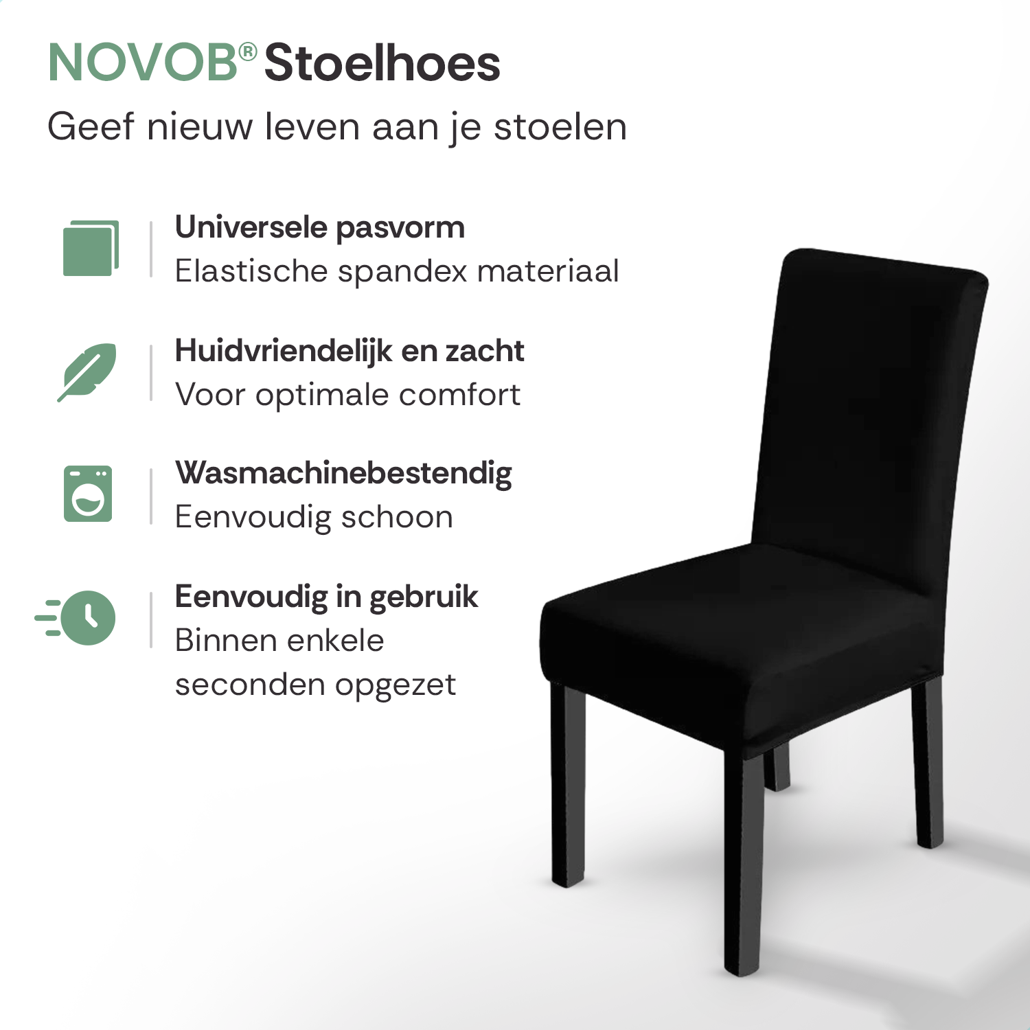 Stoelhoes Zwart Eetkamerstoelen | Stoelhoesset | Stretch | Incl. Poot Viltjes
