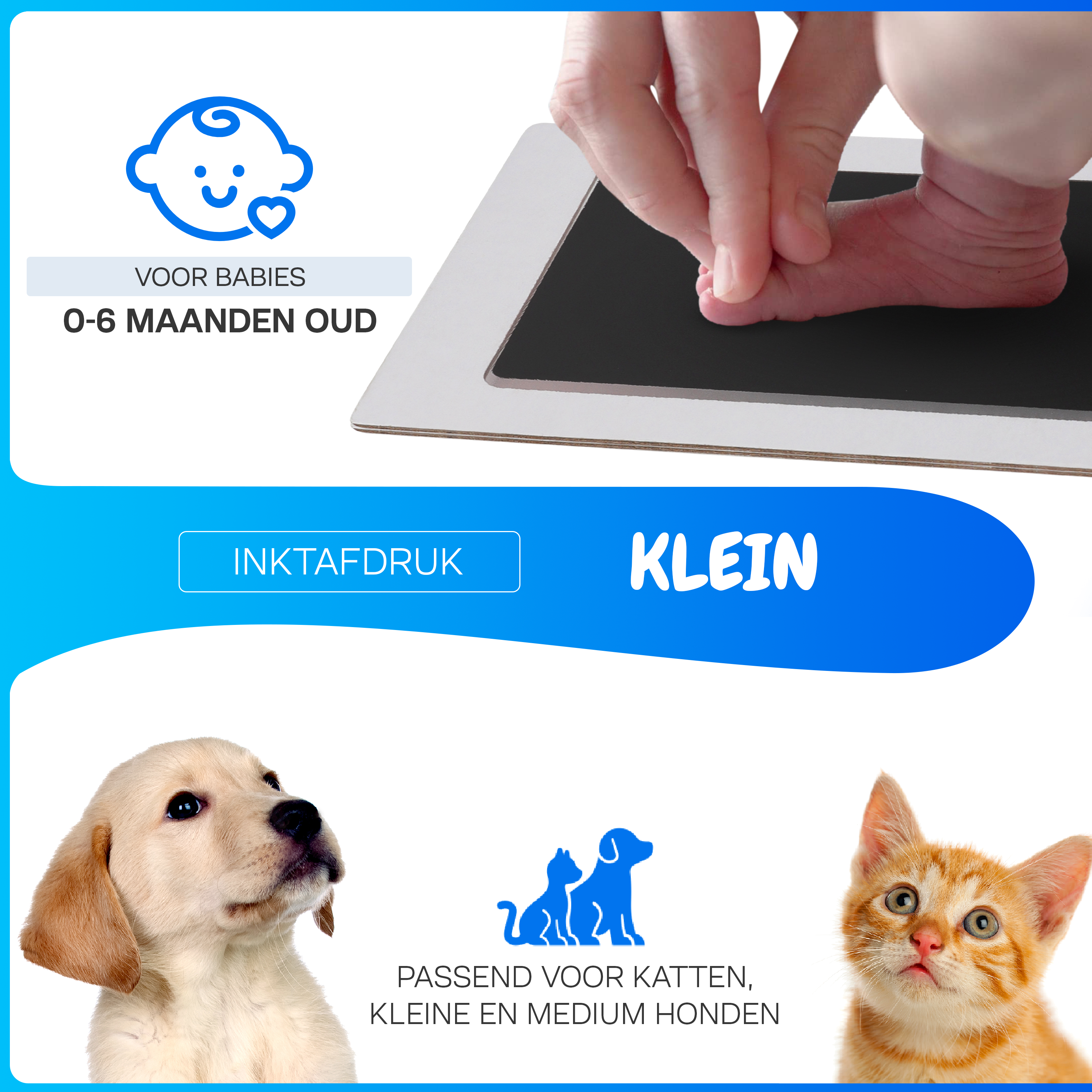 Inktafdruk | Pootafdruk Huisdier | Voetafdruk Baby | Contactloos en Veilig | Maat S en L