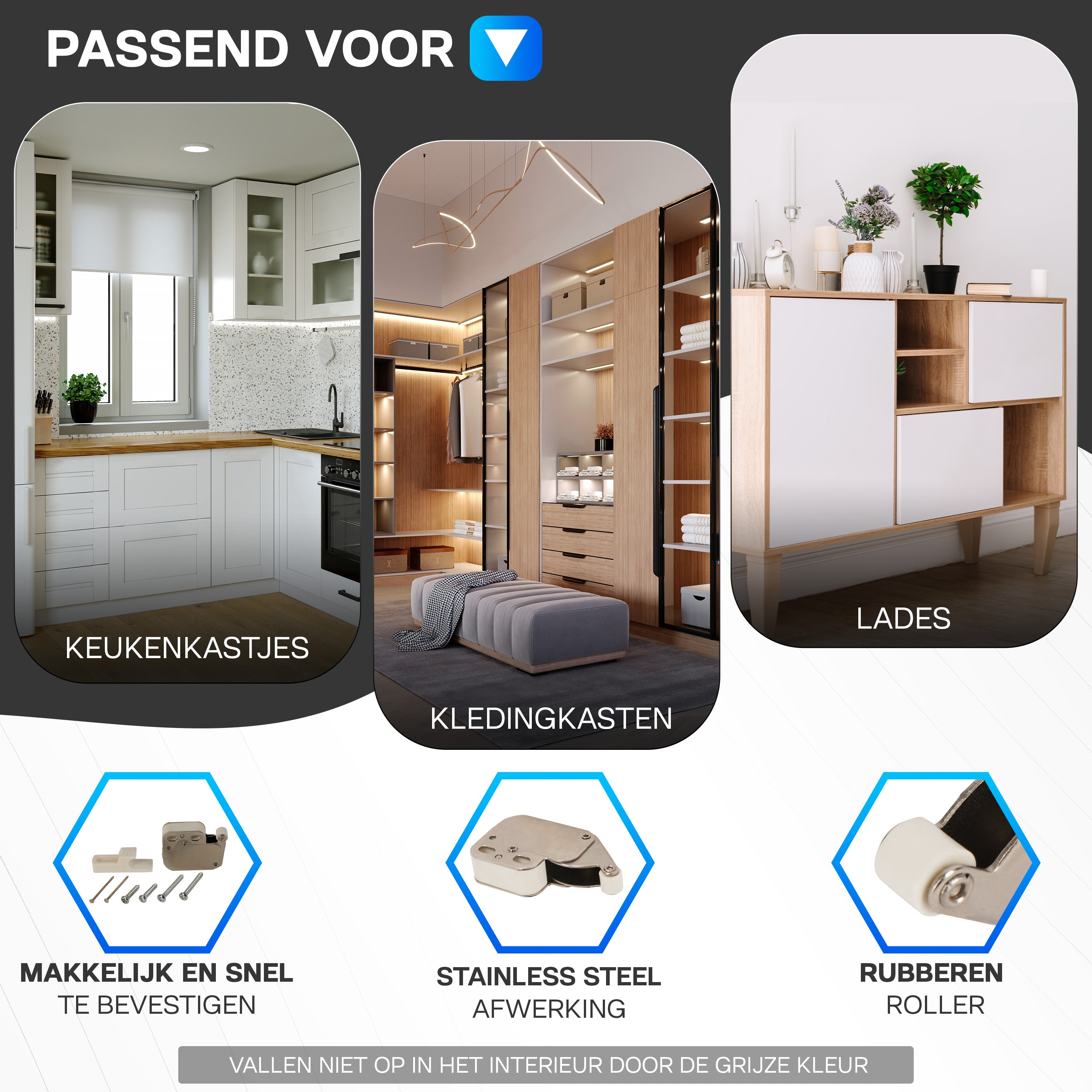 Drukslot 4 Stuks (Incl. Schroeven) | Push to Open | Deurslot | Kastslot | Meubelslot | Voor Keukenkast en Keukenlade