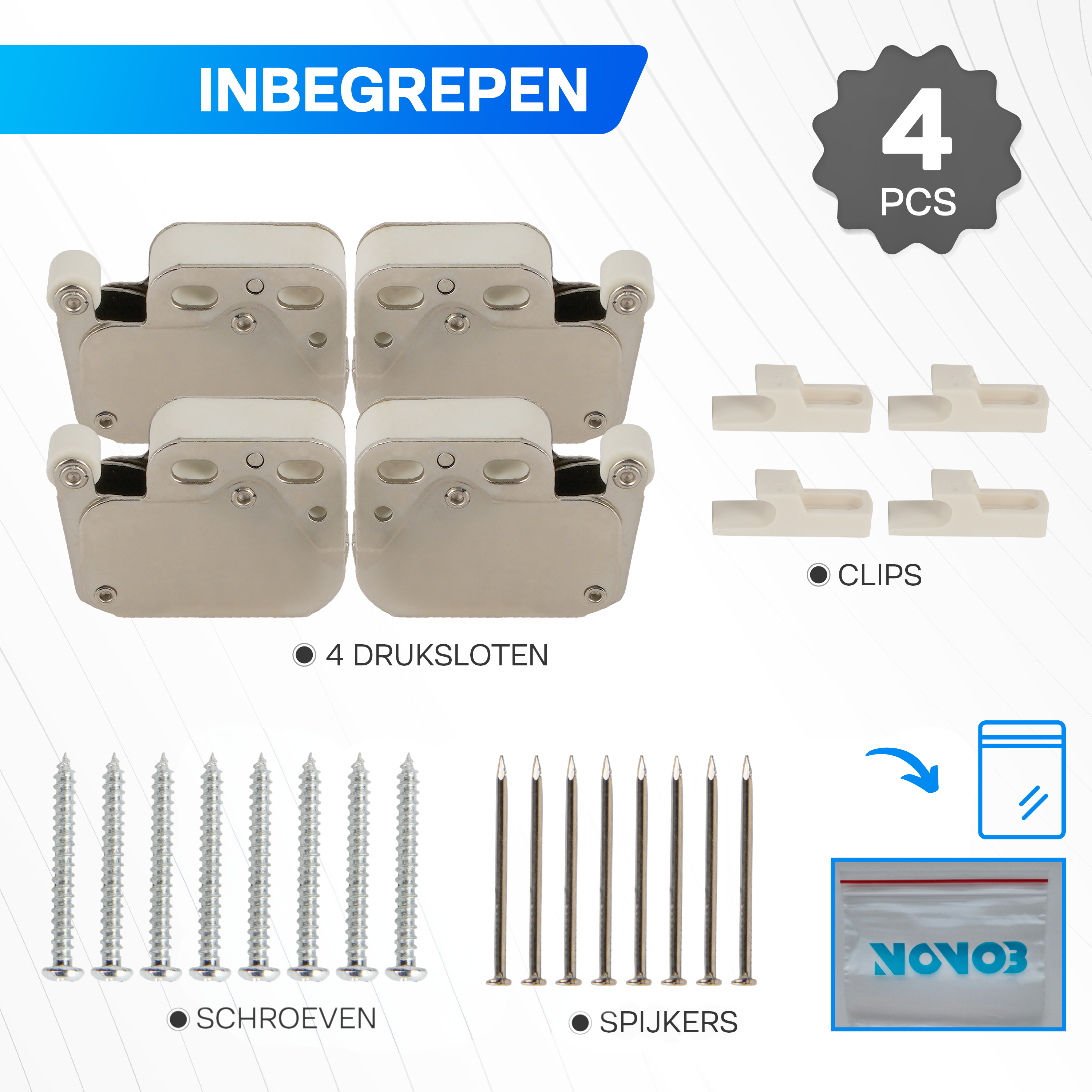 Drukslot 4 Stuks (Incl. Schroeven) | Push to Open | Deurslot | Kastslot | Meubelslot | Voor Keukenkast en Keukenlade