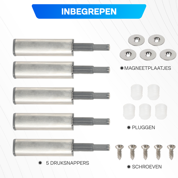 Magnetische druksnappers (4 + 1 stuks) Incl. schroeven