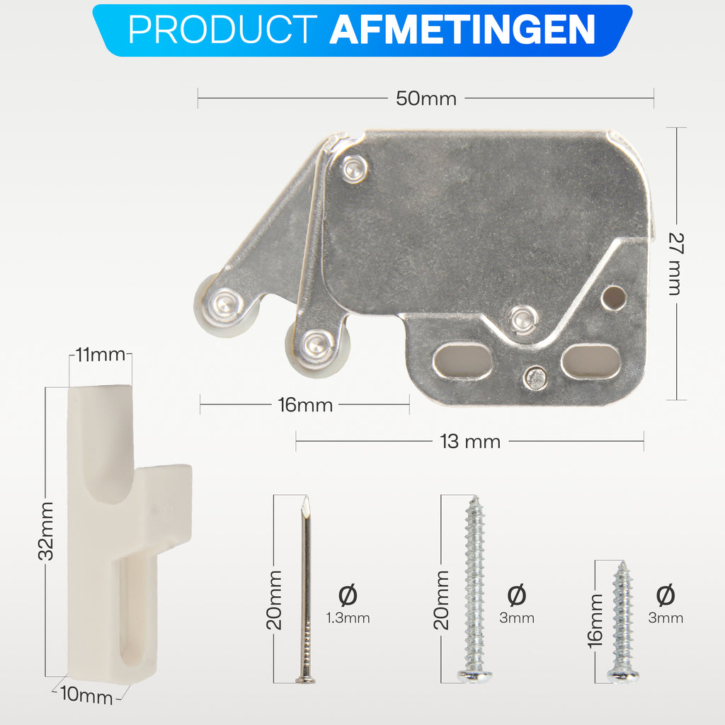 Drukslot 4 Stuks (Incl. Schroeven) | Push to Open | Deurslot | Kastslot | Meubelslot | Voor Keukenkast en Keukenlade