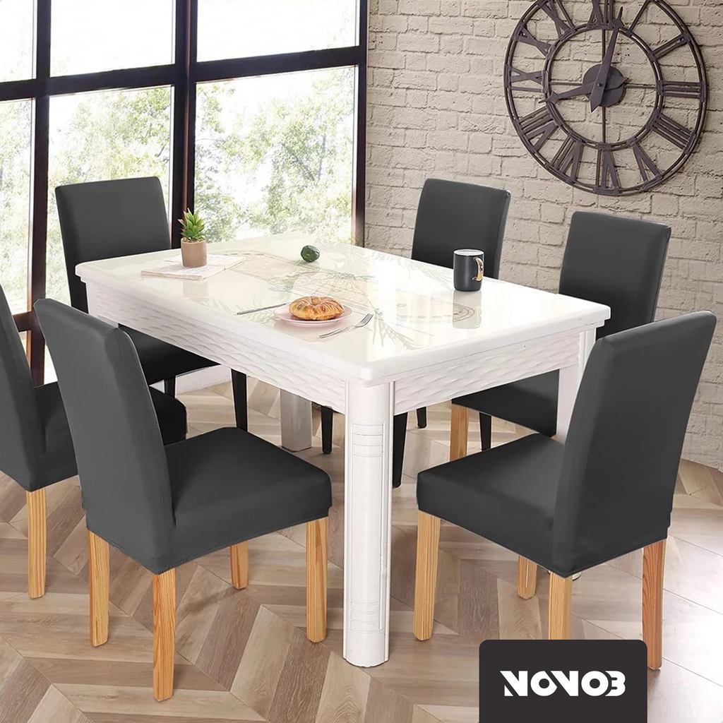 Stoelhoes Grijs Eetkamerstoelen | Stoelhoesset | Stretch | Incl. Poot Viltjes